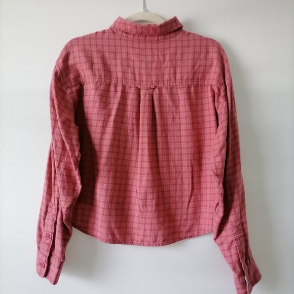 American Eagle Womens Pink Double Pocket High Low Plaid Button Up Shirt Size M - Picture 4 of 8